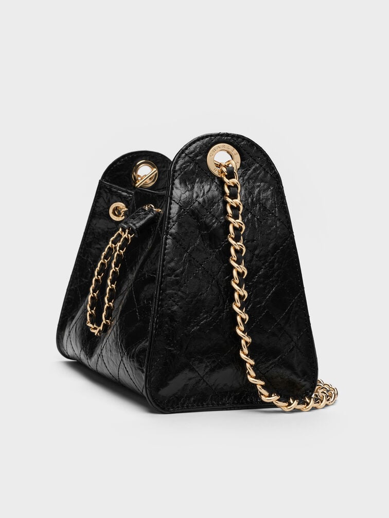 Duo Quilted Drawstring Bucket Bag, Black, hi-res