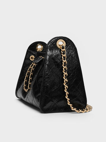 Duo Quilted Drawstring Bucket Bag, Black, hi-res