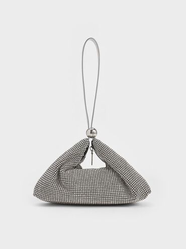 Crystal-Embellished Two-Way Bag, Silver, hi-res