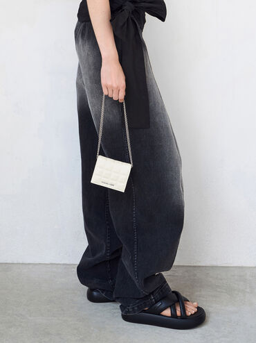 Cassia Quilted Chain-Handle Mini Wallet, Cream, hi-res