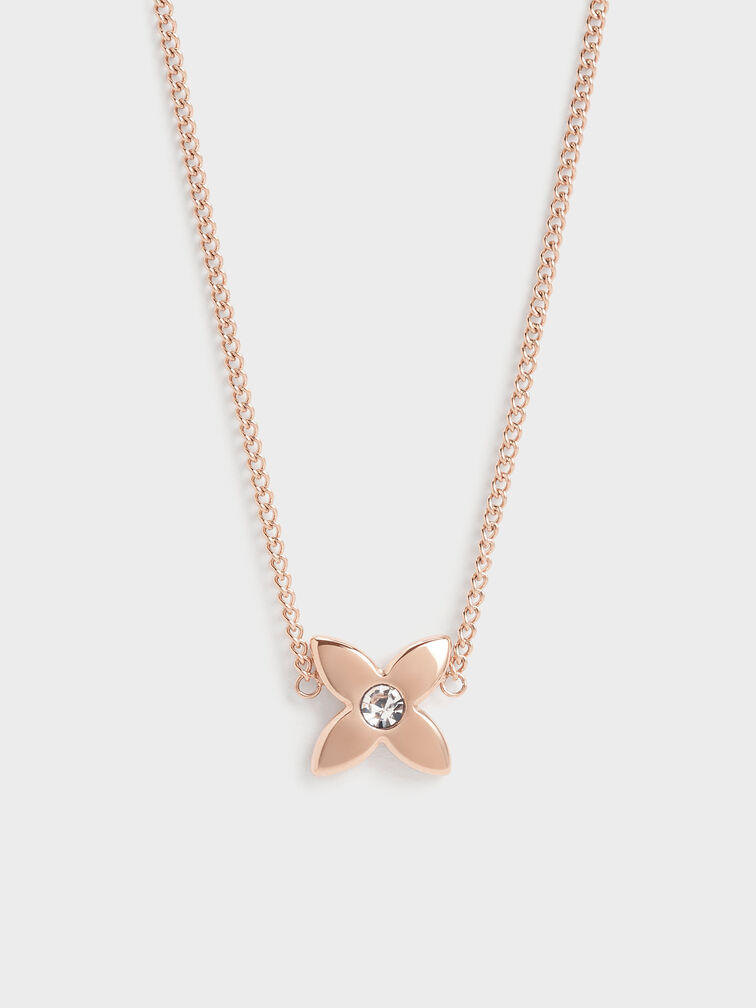 Felicity Flower-Motif Crystal Necklace, Rose Gold, hi-res