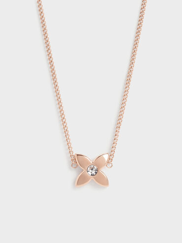 Felicity Flower-Motif Crystal Necklace, Rose Gold, hi-res