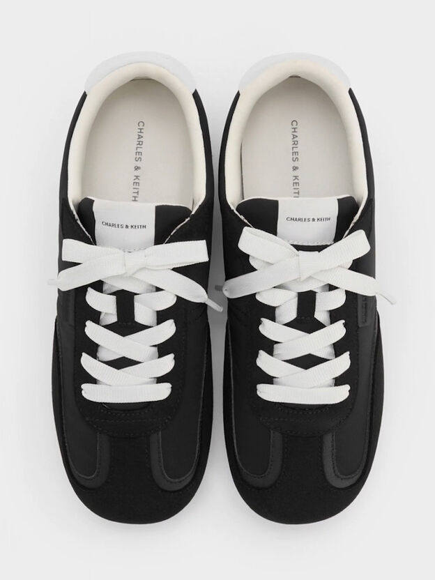 Nylon Contrast-Panel Sneakers, Black Textured, hi-res