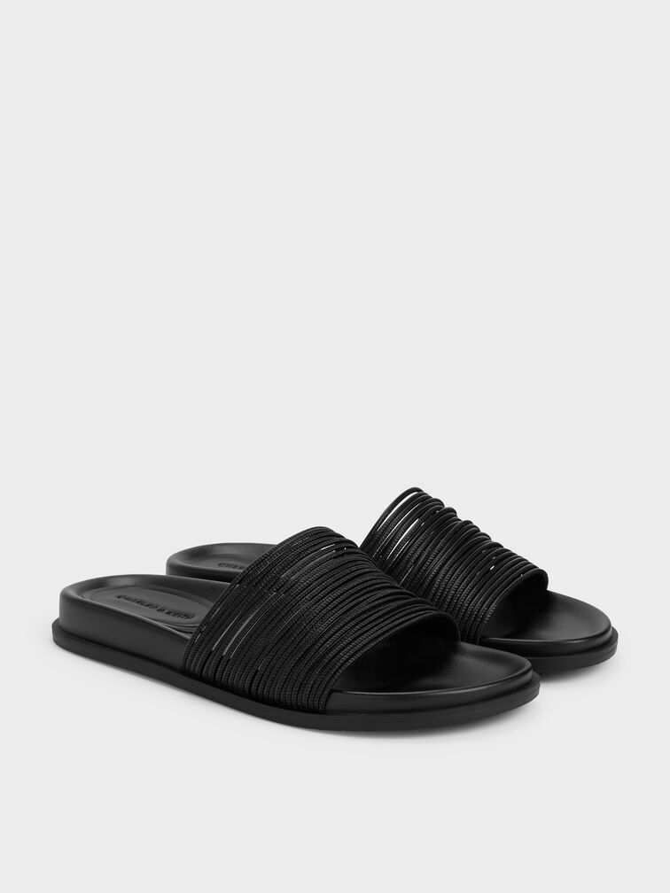 Fianna Strappy Slide Sandals, Black, hi-res