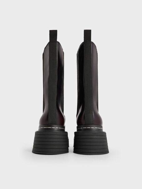 Stitch-Trim Platform Chelsea Boots, Burgundy, hi-res