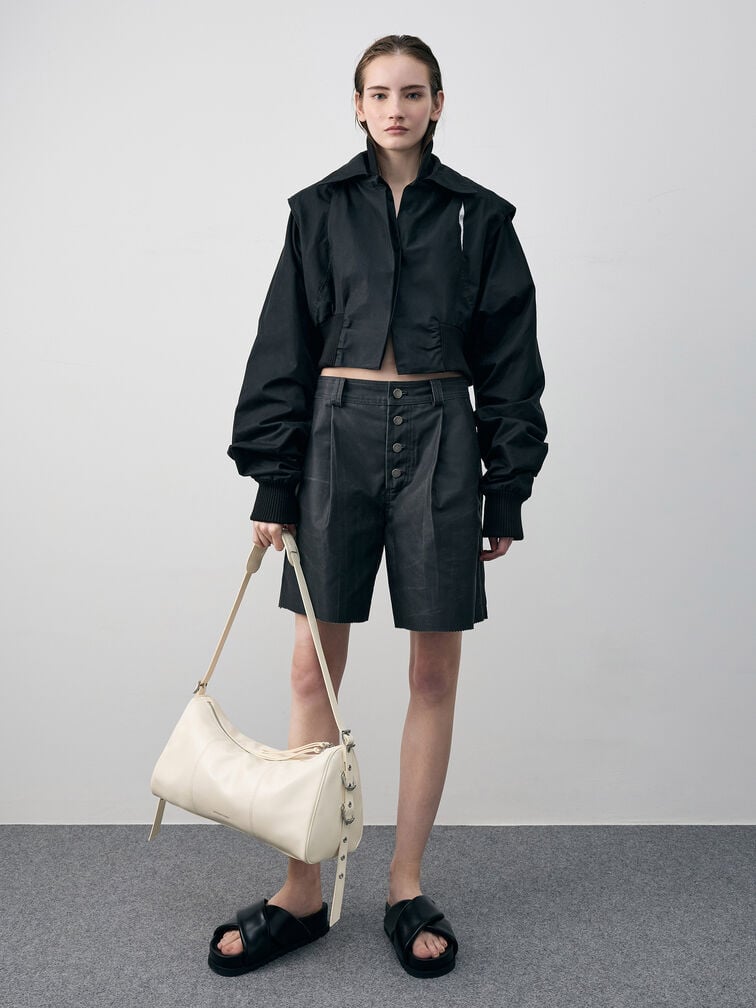 Bryna Panelled Grommet-Strap Crossbody Bag, Cream Bryna Panelled Grommet-Strap Crossbody Bag, Cream, hi-res