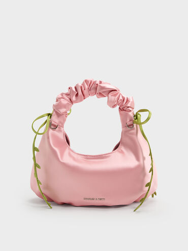 Mabel Satin Floral-Vine Hobo Bag, Pink, hi-res