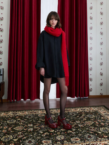 Patent Block-Heel Platform Mary Jane Pumps, Burgundy, hi-res