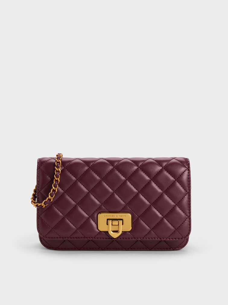 Cressida Quilted Push-Lock Clutch, Wineberry Red, hi-res