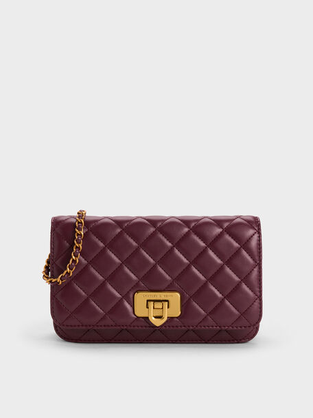 Cressida Quilted Push-Lock Clutch, Wineberry Red, hi-res
