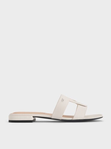 Petina Leather Slide Sandals, White, hi-res