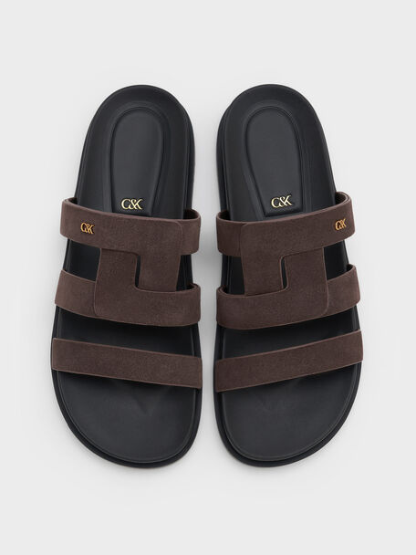 Petina Suede Flatform Sandals, Dark Brown Textured, hi-res