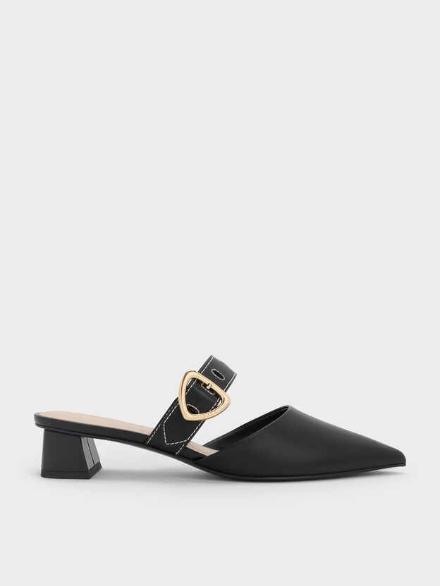 Sepphe Buckle-Strap Heeled Mules, Black, hi-res