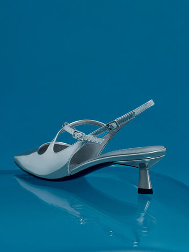 Pauline Metallic Crossover Slingback Kitten Heels, Silver, hi-res