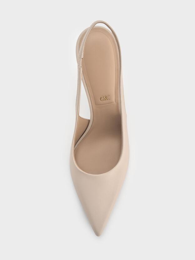 Leather Slingback Stiletto Pumps, Oat, hi-res