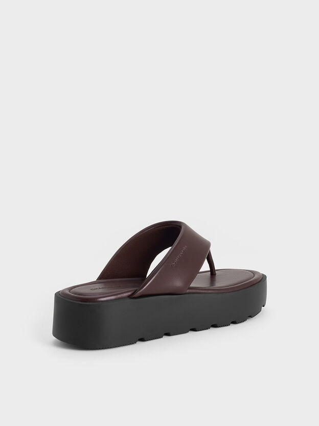 V-Strap Flatform Thong Sandals, Burgundy, hi-res