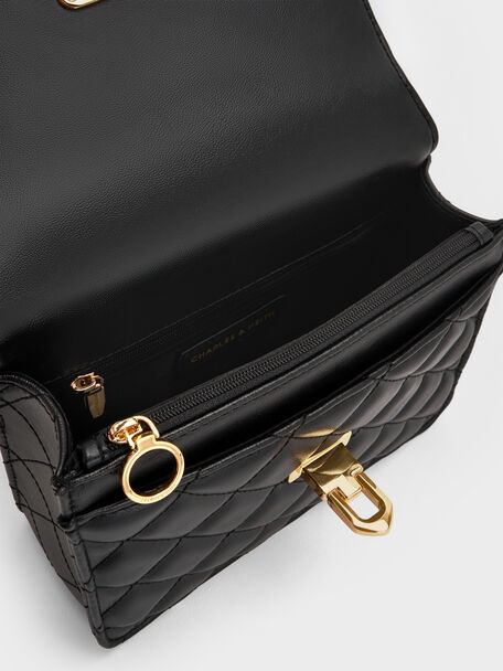 Cressida Quilted Top Handle Bag, Black, hi-res