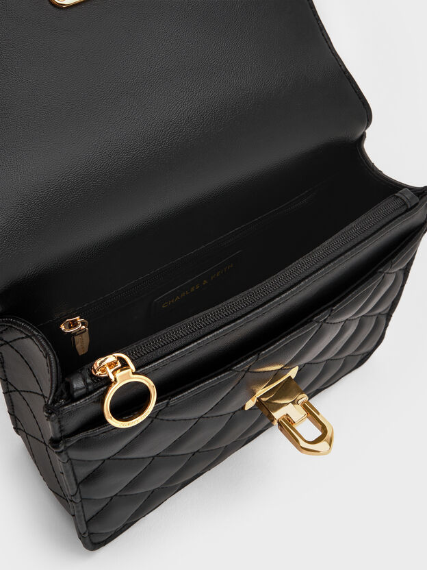 Cressida Quilted Top Handle Bag, Black, hi-res