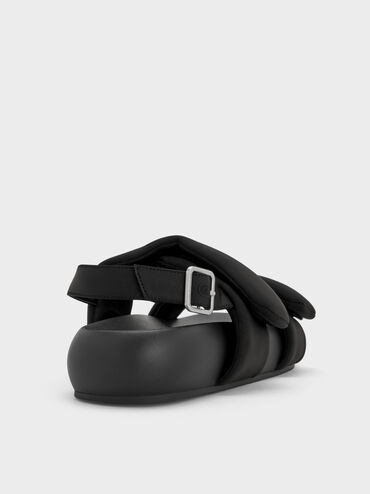 Recycled Polyester Double-Strap Slingback Sandals, Black Textured, hi-res