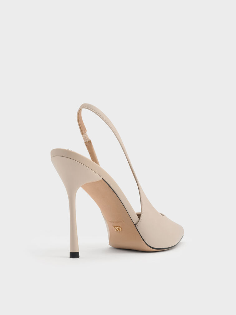 Leather Slingback Stiletto Pumps, Oat, hi-res
