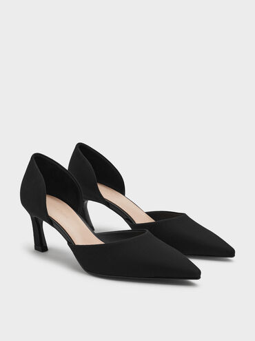 Kerra Twill Pointed D'Orsay Pumps, Black Textured, hi-res