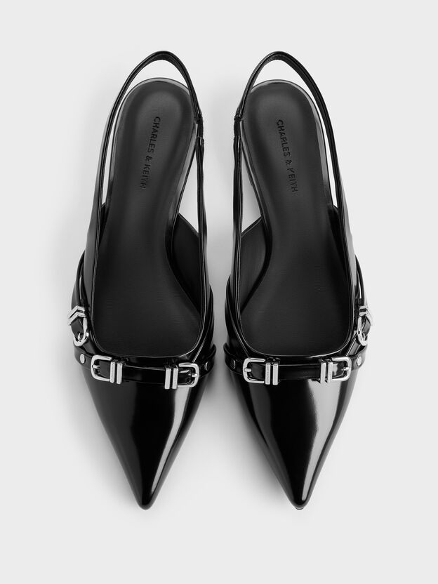 Aira Buckled-Strap Slingback Flats, Black Box, hi-res