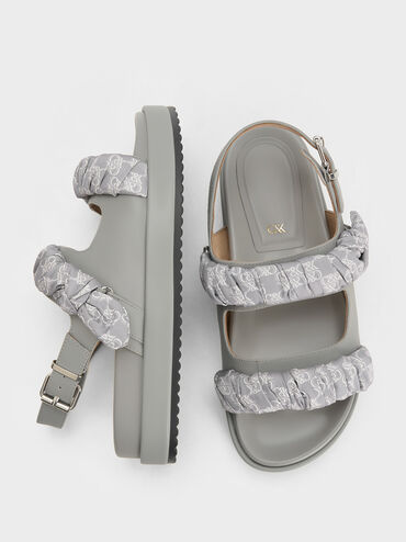 Tully Leather Ruched-Strap Sandals, Grey, hi-res