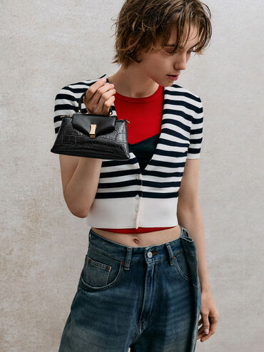 Micro Lilibet Croc-Effect Top Handle Bag, Black, hi-res