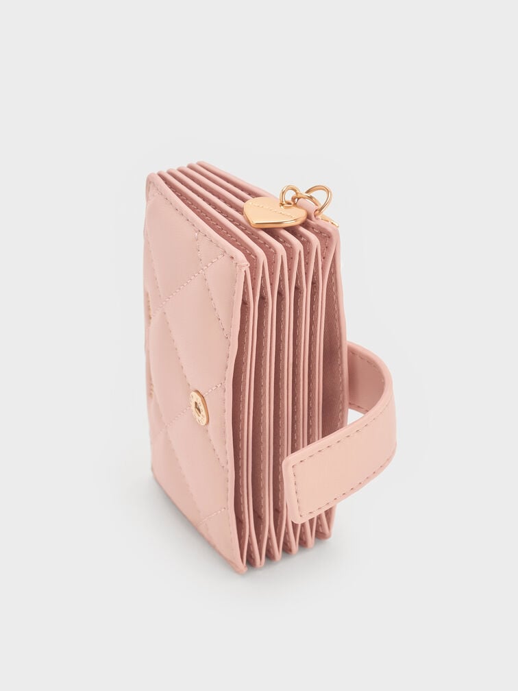Arrietty Quilted Bow-Heart Charm Belted Card Holder, Light Pink, hi-res