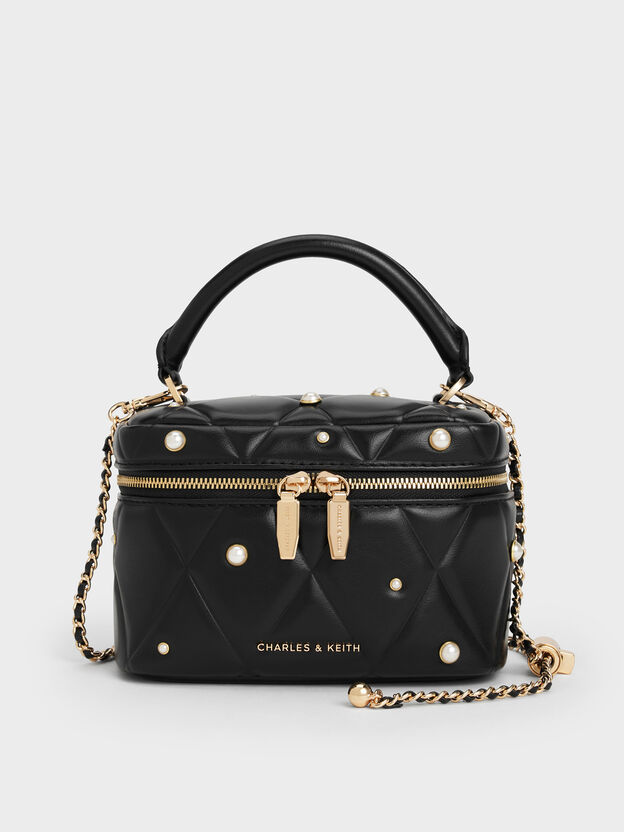 Arwen Quilted Pearl Vanity Bag, Black, hi-res