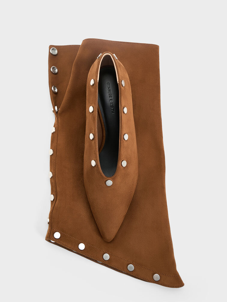 Gael Faux Suede Studded Convertible Kitten-Heel Knee-High Boots, Brown, hi-res