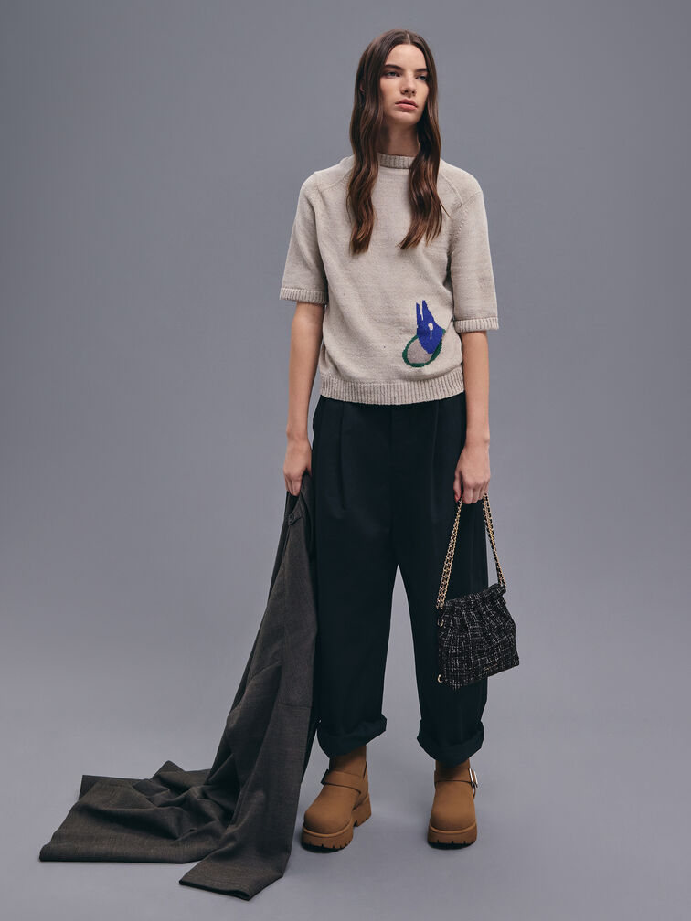 Duo Tweed Chain-Handle Two-Way Backpack, Black Tweed, hi-res