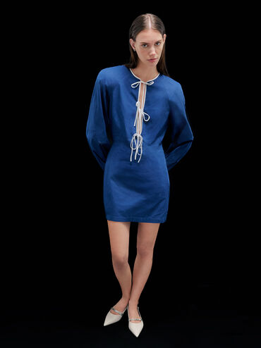 Chain-Strap Pointed-Toe Slingback Flats, Chalk, hi-res