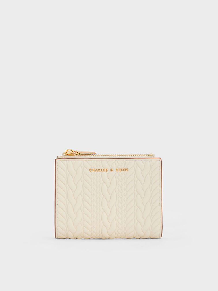 Apolline Textured Top-Zip Wallet, Cream, hi-res
