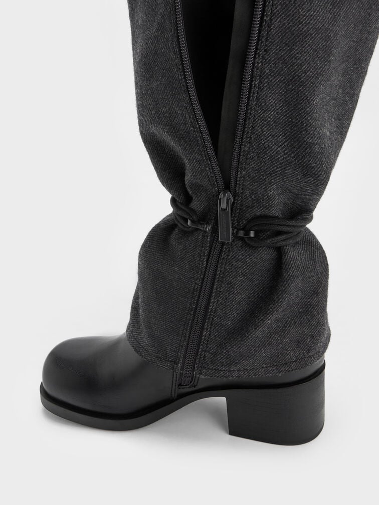 Felt Tie-Around Knee-High Boots, Dark Grey, hi-res