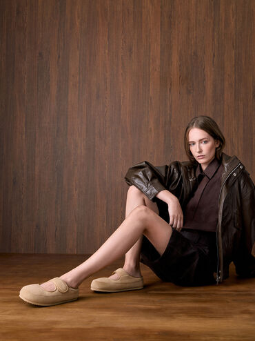 Lumi Faux Suede & Faux Shearling Mules, Sand, hi-res