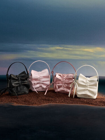 Kadee Metallic Bow-Charm Ruched Mini Bag, Aura Pink, hi-res