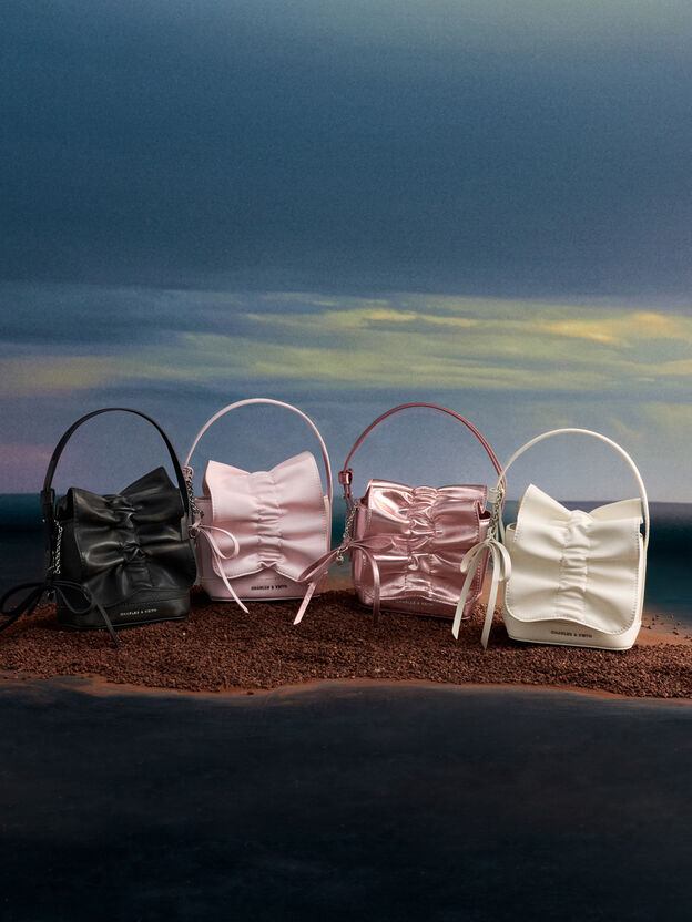 Kadee Metallic Bow-Charm Ruched Mini Bag, Aura Pink, hi-res