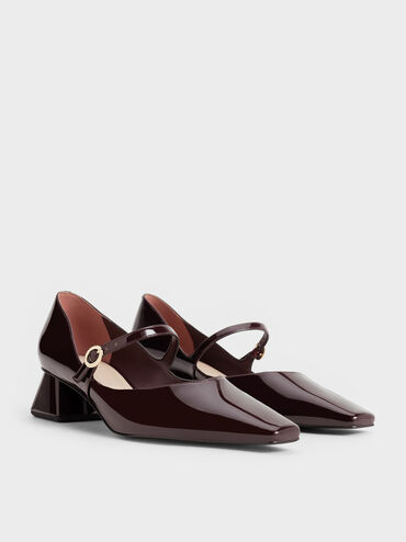 Roxane Patent Square-Toe Mary Janes, Maroon, hi-res