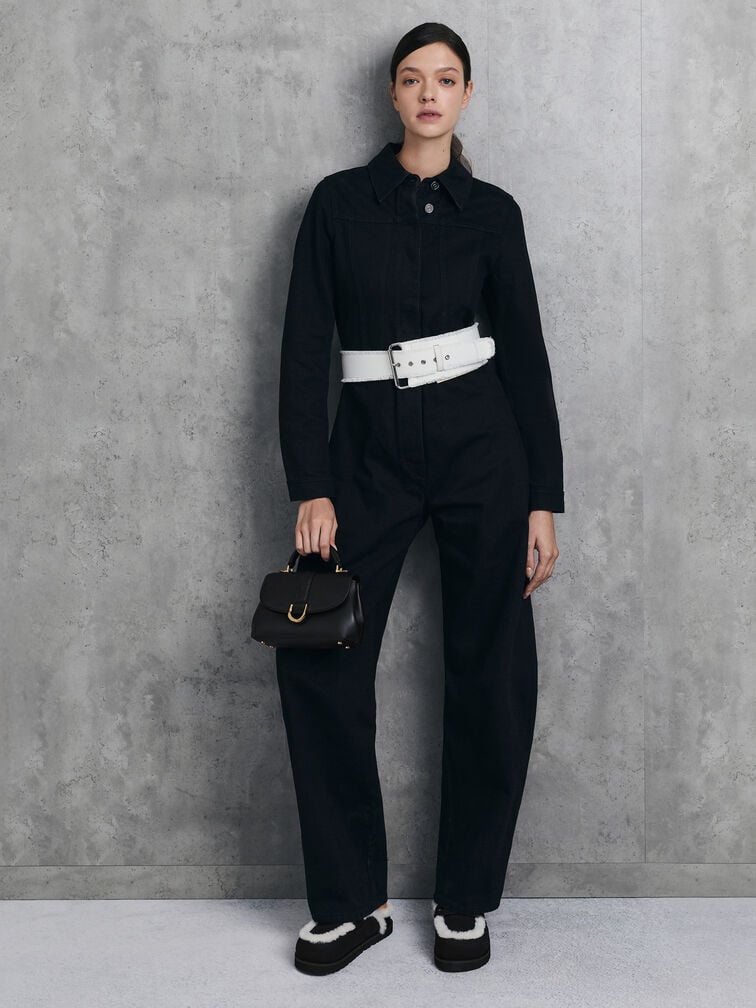 Gabine Leather Top Handle Bag, Black, hi-res