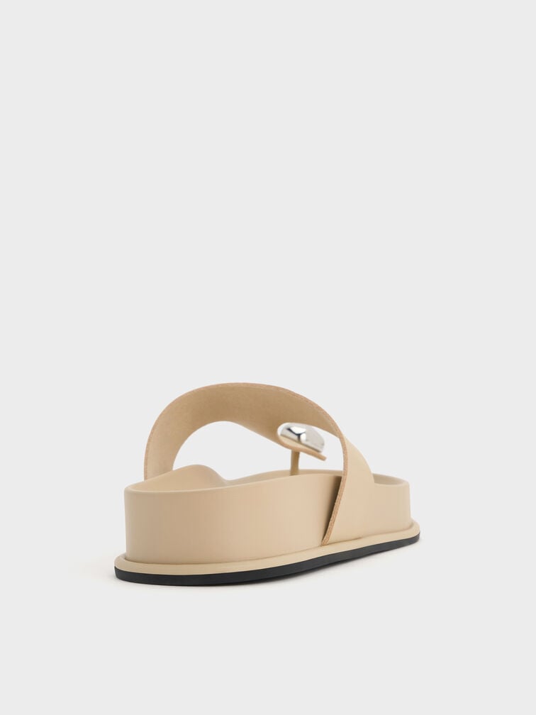 Sculpted-Accent Flatform Thong Sandals, Taupe, hi-res
