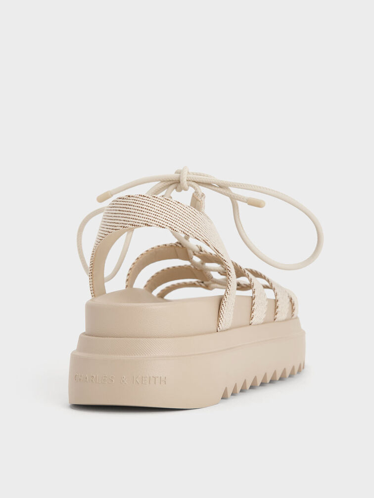 Gladiator Lace-Up Flatform Sandals, Beige, hi-res