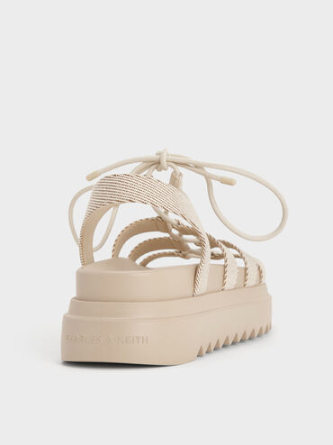 Gladiator Lace-Up Flatform Sandals, Beige, hi-res