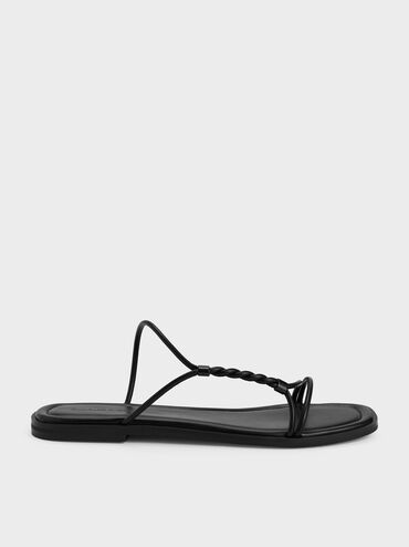 Fianna Twist-Strap Slide Sandals, Black, hi-res