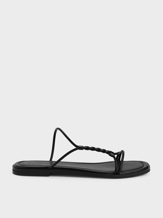 Fianna Twist-Strap Slide Sandals, Black, hi-res