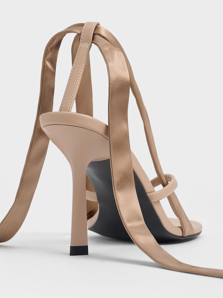 Recycled Polyester Tie-Around Heeled Thong Sandals, Nude, hi-res