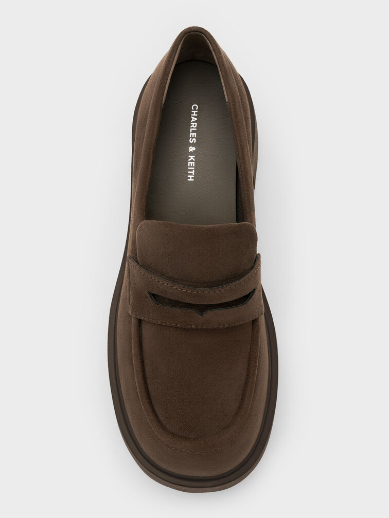 Evan Faux Suede Platform Loafers, Dark Brown Textured, hi-res