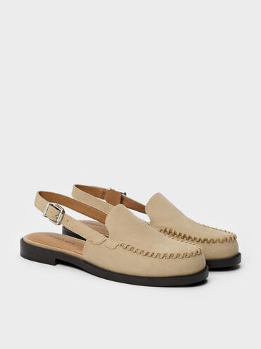 Gale Faux Suede Slingback Loafers, Beige, hi-res