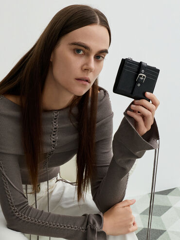 Blaise Grommet-Belt Top-Zip Small Wallet, Noir, hi-res