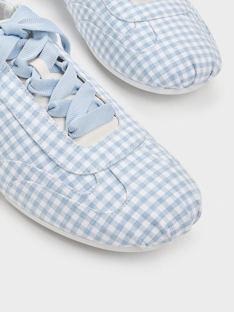 Cece Gingham Ruched Sneakers, Light Blue, hi-res